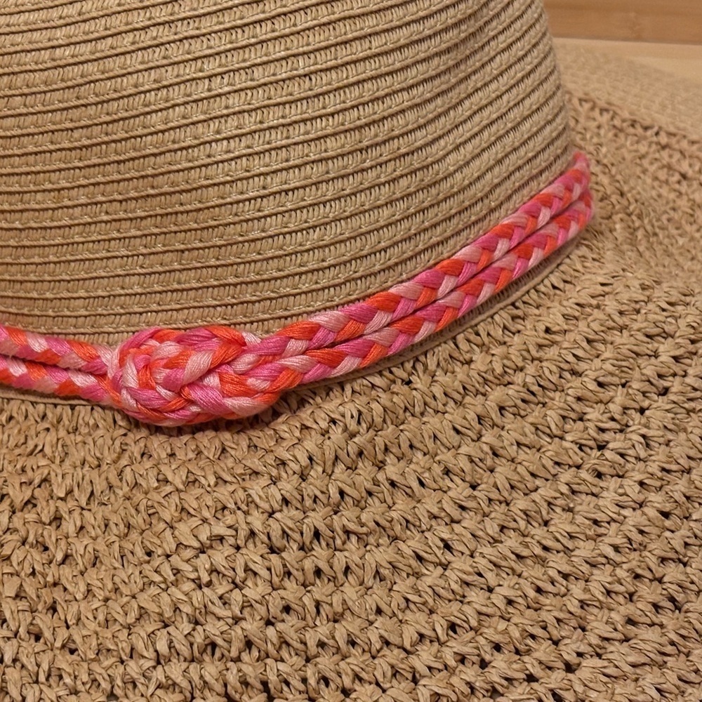 J. Crew Tan Straw Sun Hat with Pink Braided Band - Picture 3 of 6